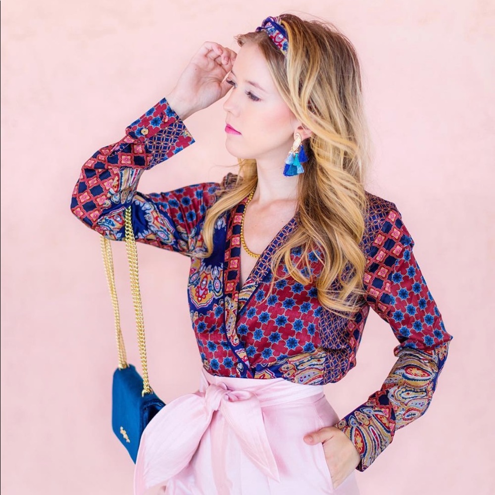 House of Harlow Paisley Silk Wrap Top